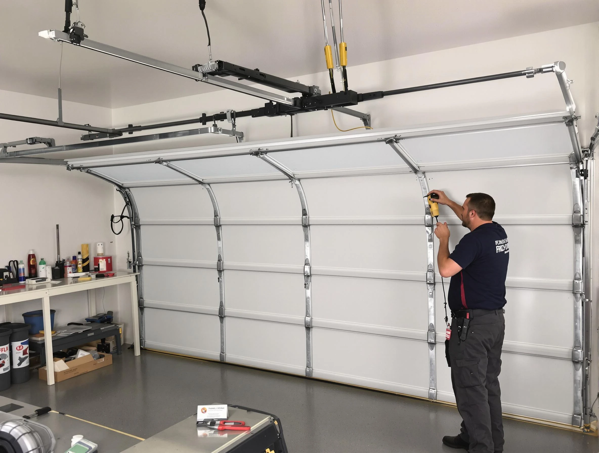 Dublin Garage Door Repair certified technician performing overhead door system repair in Dublin