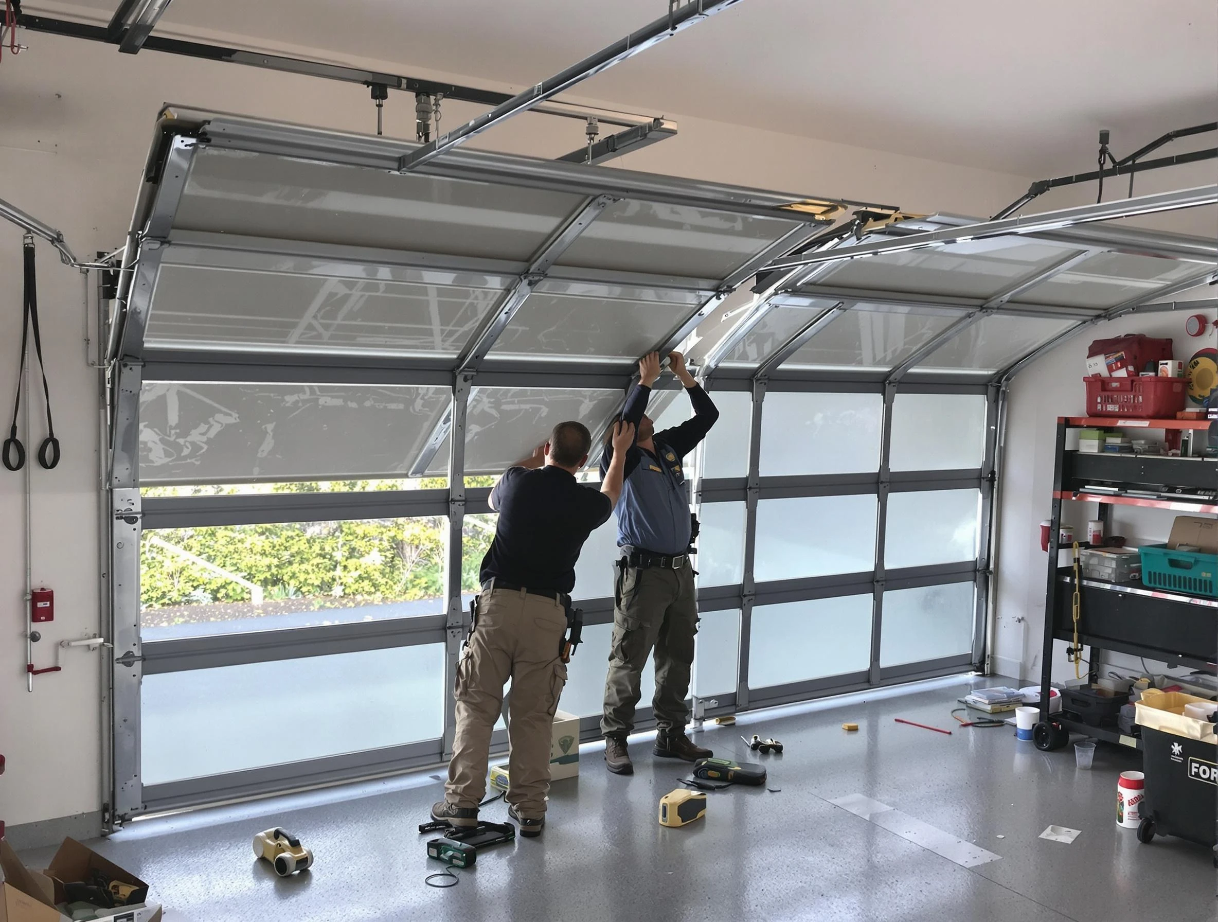 Dublin Garage Door Repair expert performing precise panel replacement on Dublin garage door