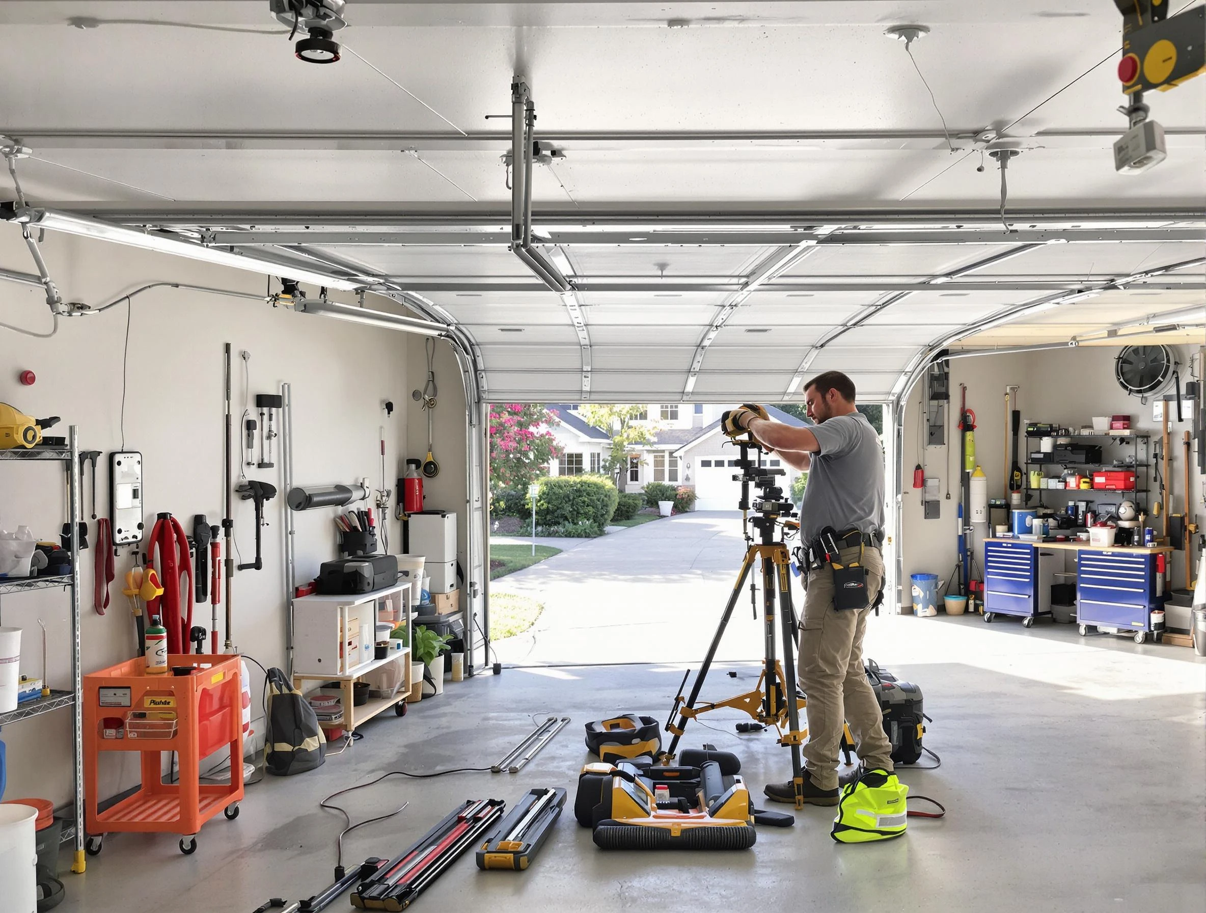 Dublin Garage Door Repair specialist performing laser-guided track alignment in Dublin